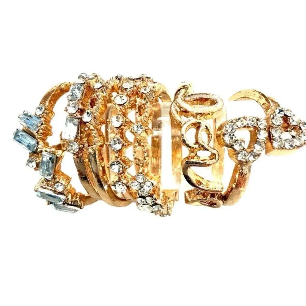 Lot of 7 Altar’d State Love & Crystal Stackable Adjustable Gold-tone Ring Set